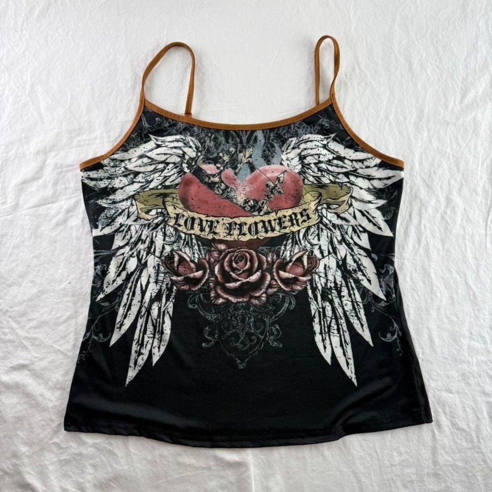 Black Y2k Graphic Cami Tank Top Women's Sz L